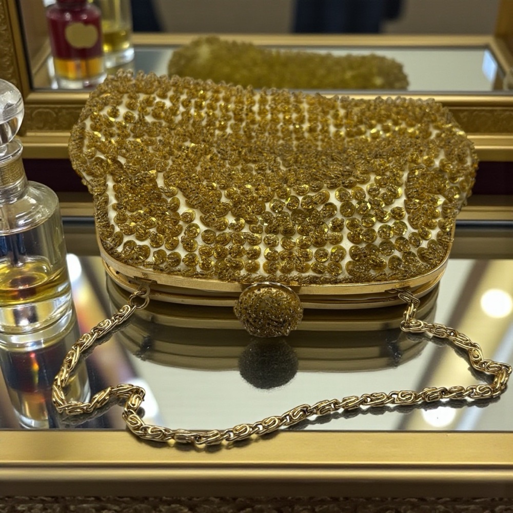 Richere by Walborg Vintage Gold Beaded Evening Bag Clutch 1950s 1960s